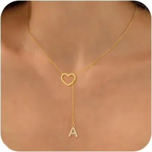 Initial Heart Necklace for Women 14k Gold Plated Cubic Zirconia Letter Pendant Necklace Dainty Necklaces for Women Trendy Y Necklace Fashion Gold Jewelry Gifts
