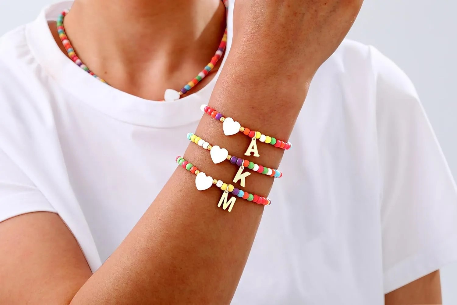 Initial Necklace Bracelet Set for Women - Colorful Beaded Jewelry, Gold Letter Initial A-Z Necklace Friendship Bracelets Gifts for Women Teen Girls