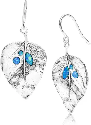 JEAN RACHEL JEWELRY 925 Sterling Silver Dangle Earrings for Women - Leaf Shape with Multiple Opal Vintage Design - Hypoallergenic, Lead & Nickel Free - Artisan Handcrafted Statement Earrings