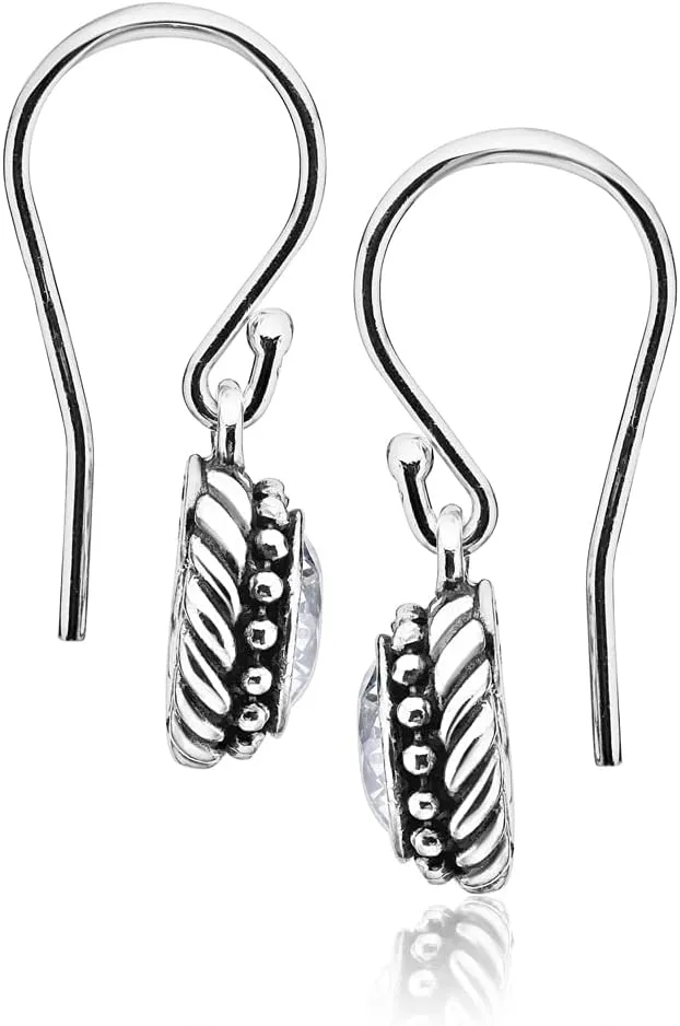 JEAN RACHEL JEWELRY 925 Sterling Silver Dangle Earrings for Women - Rope with Cubic Zirconia Vintage Design - Hypoallergenic, Lead & Nickel Free - Artisan Handcrafted Statement Earrings