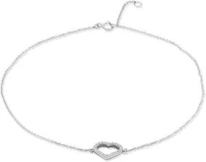 JEWELEXCESS 1/10 CTW Diamond Ankle Bracelet for Women  .925 Sterling Silver Anklets for Women  Heart Anklets for Women, Ankle Bracelets for Women  Adjustable 11 Inch Anklet  Heart Gifts for Women