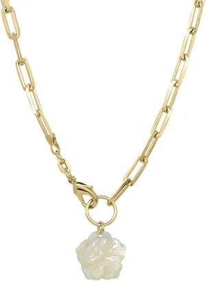 Jewelry: Chunky Pearl Hibiscus Necklace for Women  Lifetime Color Guarantee  Waterproof, Non-Tarnish, Hypoallergenic, Gold PVD Coated  Great for Beach, Weddings, Gifts  18" Length