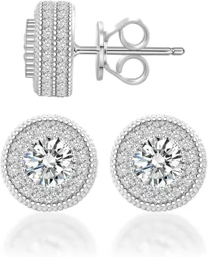 Jewelry S925 Round Moissanite Hip Hop Iced Out Halo Stud Earrings For Men Women Christmas Gifts
