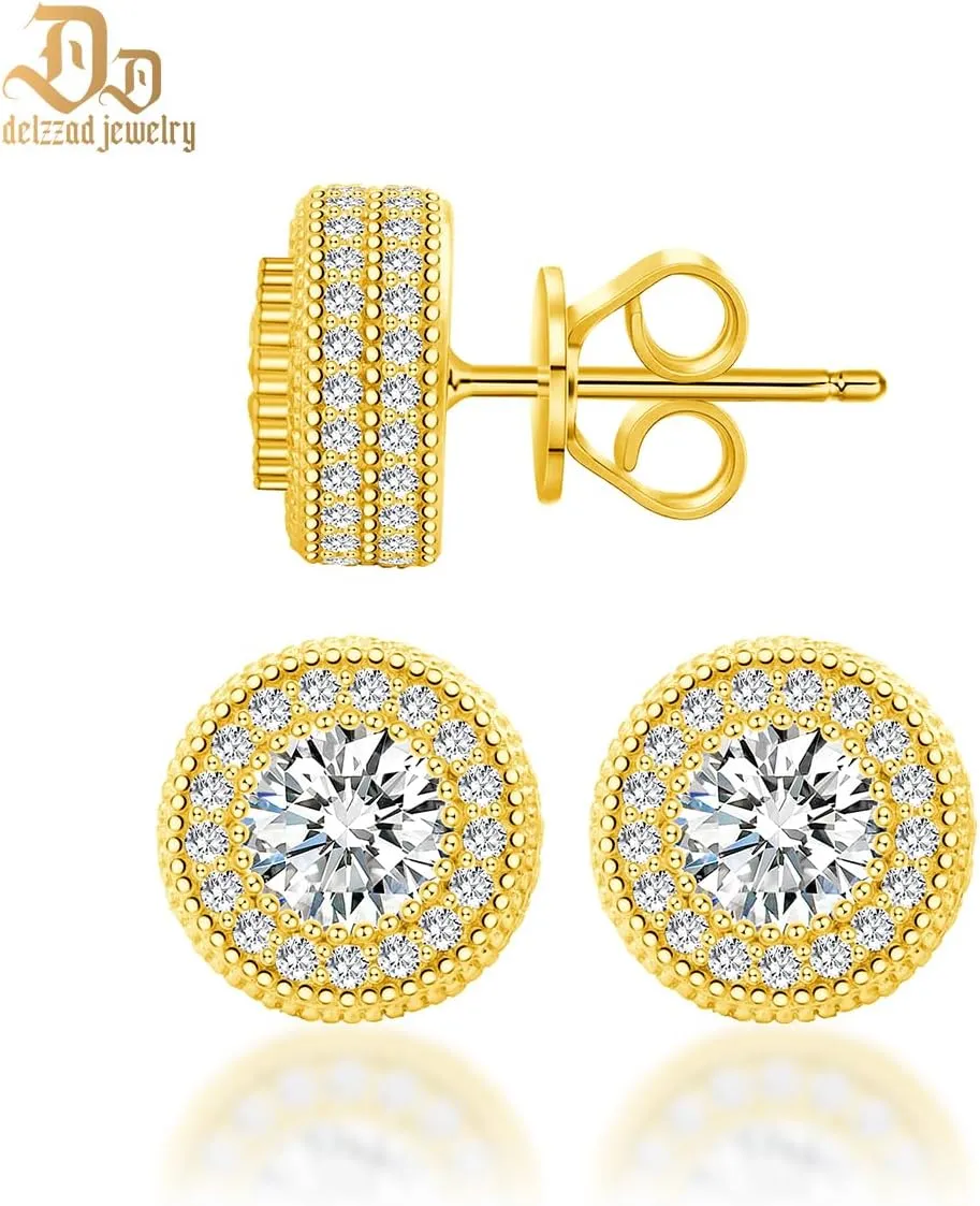 Jewelry S925 Round Moissanite Hip Hop Iced Out Halo Stud Earrings For Men Women Christmas Gifts