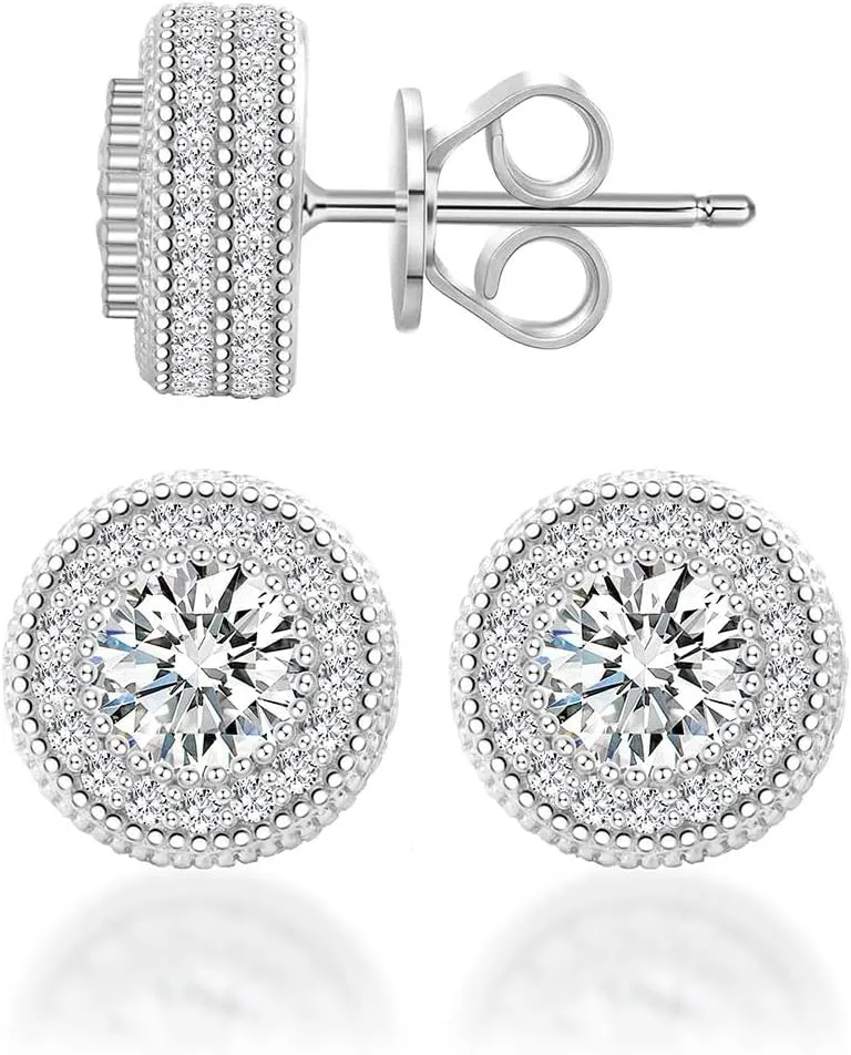 Jewelry S925 Round Moissanite Hip Hop Iced Out Halo Stud Earrings For Men Women Christmas Gifts