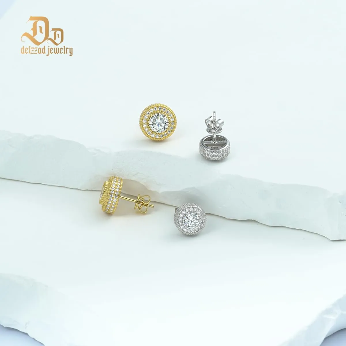 Jewelry S925 Round Moissanite Hip Hop Iced Out Halo Stud Earrings For Men Women Christmas Gifts
