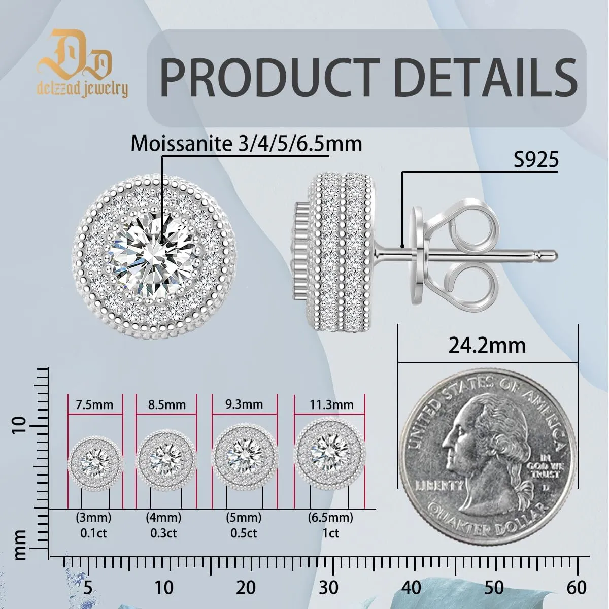 Jewelry S925 Round Moissanite Hip Hop Iced Out Halo Stud Earrings For Men Women Christmas Gifts
