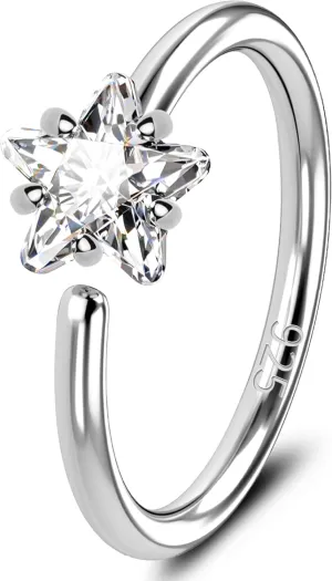 Jewseen 925 Sterling Silver Nose Rings Hoops 20g Hoop Nose Ring Star Nose Piercing Jewelry Cubic Zirconia Cartilage Hoop Earrings Helix Conch Tragus Earrings for Women