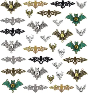 JIALEEY 33PCS Bat Charms Mixed Halloween Spooky Flittermouse Flying Vampire Bat Connector Charms Pendants DIY for Jewelry Making Crafting