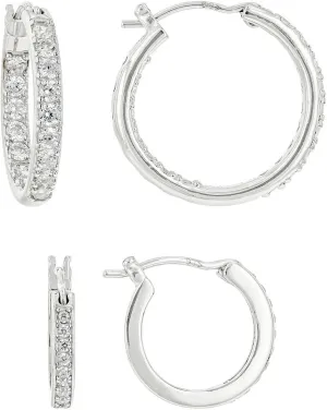 JTV Cubic Zirconia Sterling Silver Hoop Earrings Set of 2 - Stunning Platinum Over Sterling Silver Hoops - Hoop Earring Sets for Women - Faux Diamond Hoops - Summer Jewelry for Women - 12.7MM