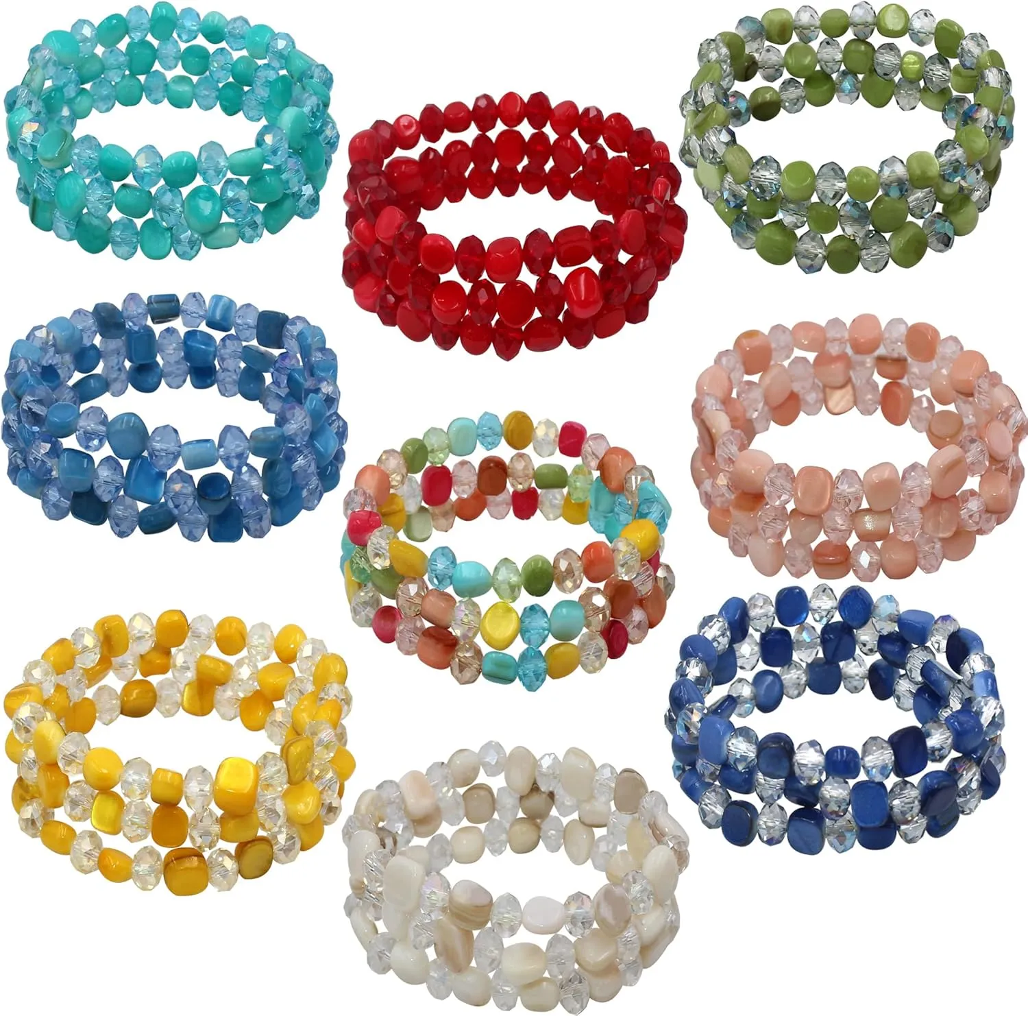 Jules D.Multi Rows Stackable Stretch Bracelet Colorful Shell Glass Boho Bracelets Trendy Costume Jewelry Gifts for Women