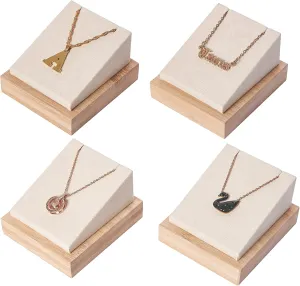 Julysky Bamboo 4 Pcs Necklace Pendant Display Stand for Show Jewelry Holder for Selling Necklace Organizer (beige velvet)
