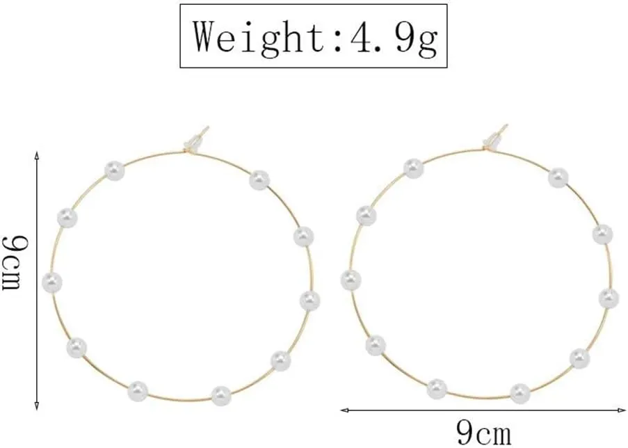 Jumbo Huge Hoops Large Pearls Thin Gold Silver Dangle Lightweight Fashion Chic Jewelry Gift for Women