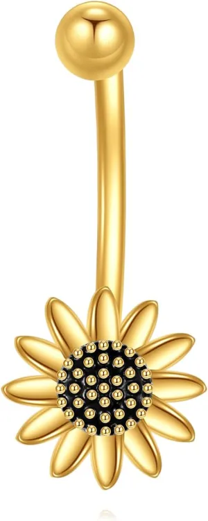 KECHO 14K Gold Sunflower Belly Button Rings Dainty Flower Navel Piercing Jewelry for Women Hypoallergenic