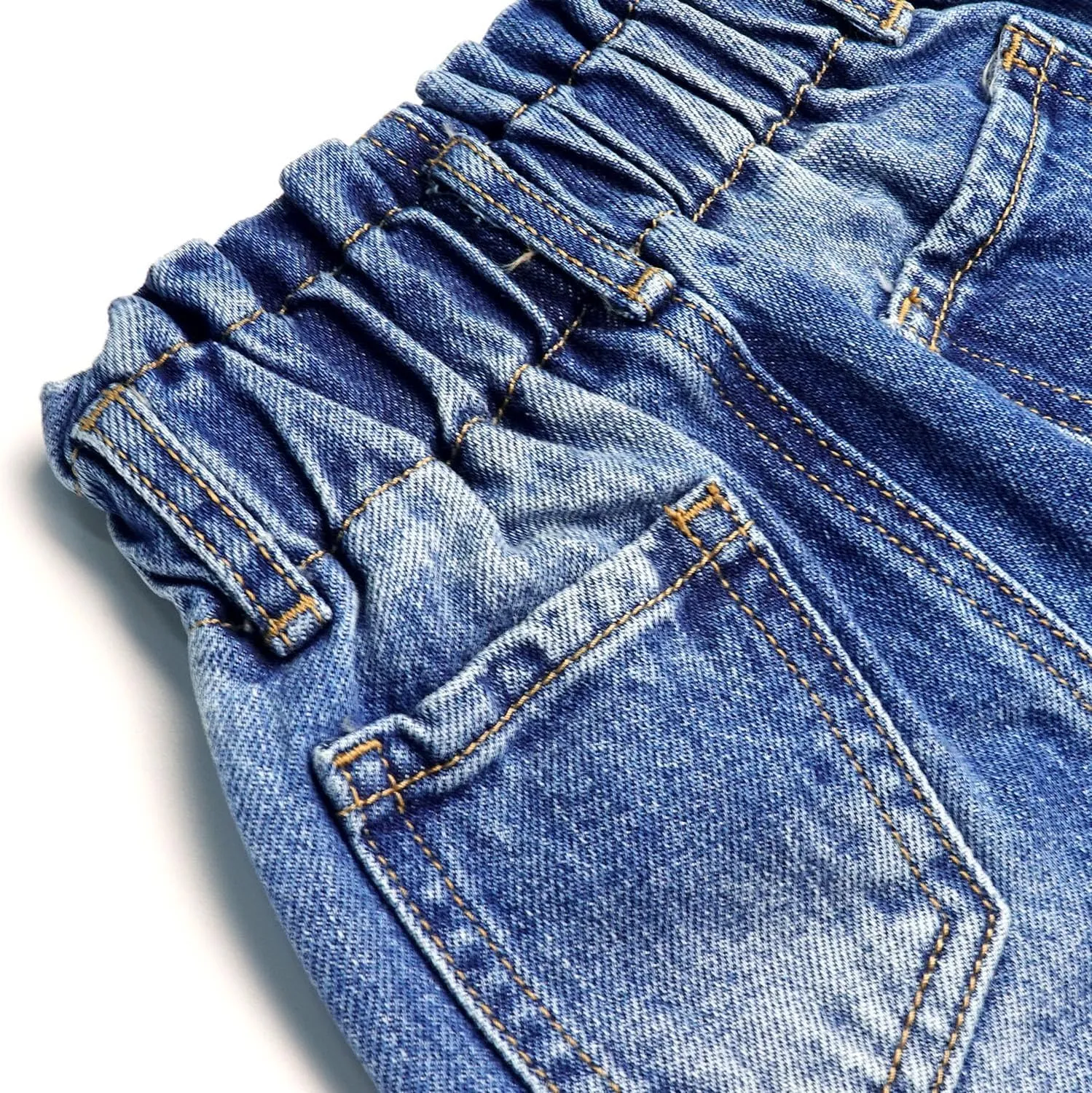 KIDSCOOL SPACE Baby Girls Boys Jeans, 12M-5T Little Kids Ribbed Waist with D-Rings Denim Pants