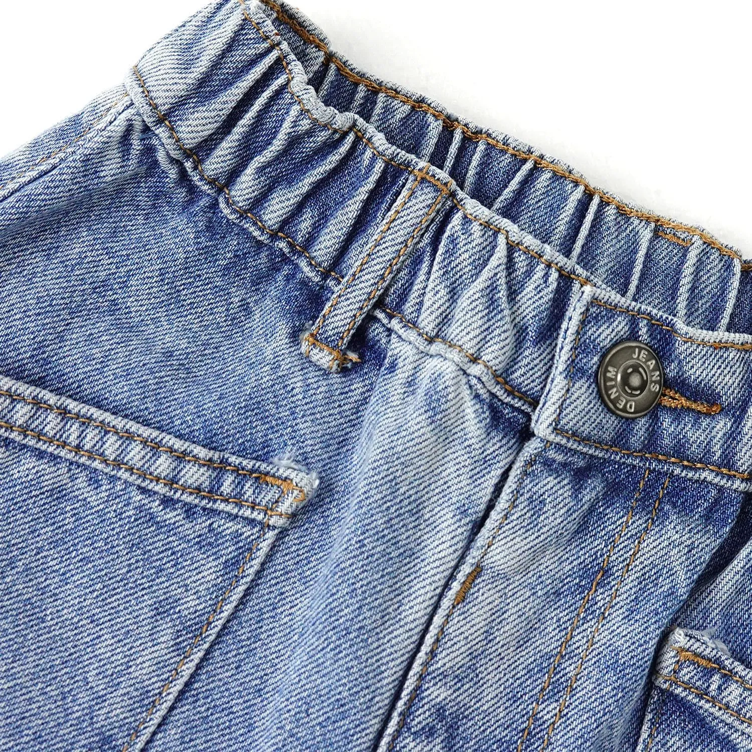 KIDSCOOL SPACE Baby Girls Boys Jeans, 12M-5T Little Kids Ribbed Waist with D-Rings Denim Pants