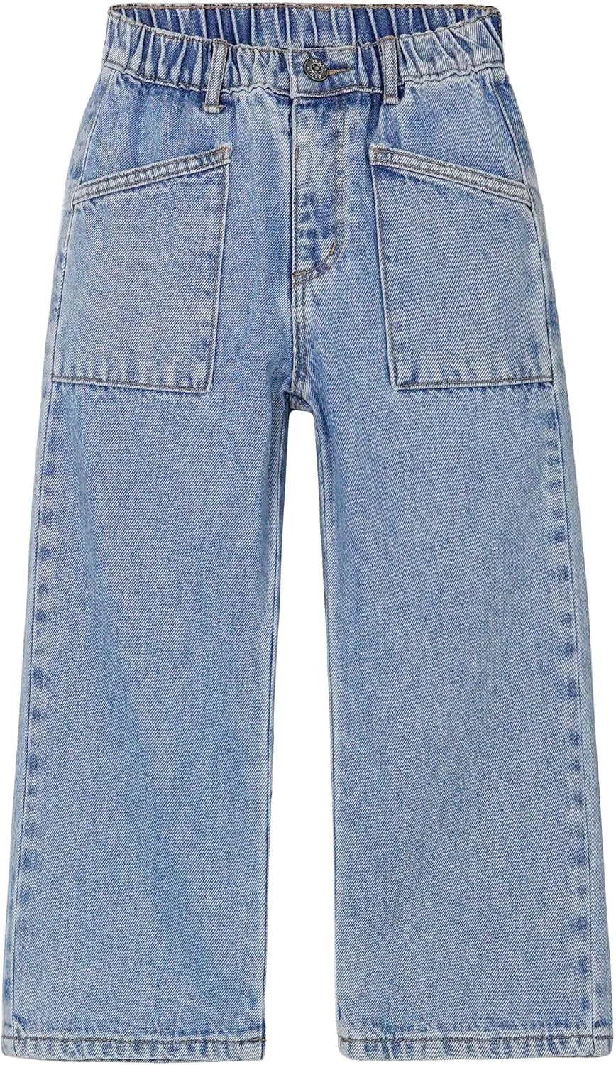 KIDSCOOL SPACE Baby Girls Boys Jeans, 12M-5T Little Kids Ribbed Waist with D-Rings Denim Pants