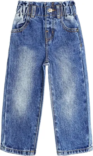 KIDSCOOL SPACE Baby Girls Boys Jeans, 12M-5T Little Kids Ribbed Waist with D-Rings Denim Pants