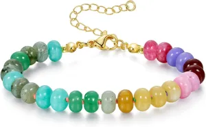 KissYan Beaded Bracelets for Women, Colorful Gemstone Boho Bead Bracelet for Beach, Natural Stone Handmade Summer Jewelry Gifts