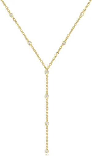 KissYan Gold Lariat Necklace for Women, Dainty 14K Gold Plated Y Shaped Cuban Chain Layered Long CZ Drop Pendant Choker Necklaces Fashion Jewelry Gifts