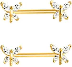 Kokoma 14G Dragonfly Nipple Rings for Women Cubic Zirconia Nipplerings Straight Tongue Rings Nipple Shield Barbell Ring Body Piercing Jewelry