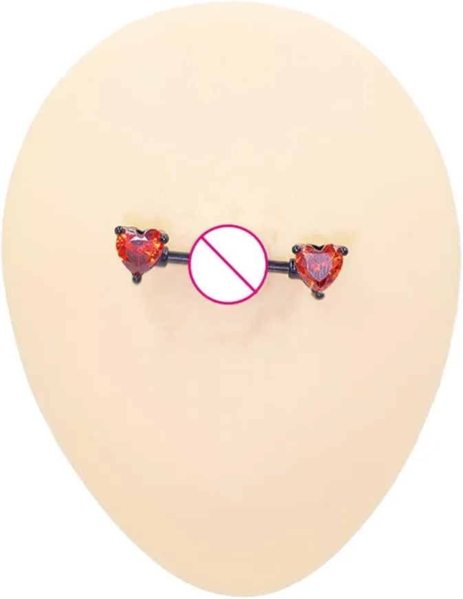 Kokoma 14G Heart Crystal Nipple Rings for Women Pink Cubic Zirconia Diamond Love Heart Tongue Ring Nipple Shield Barbell Ring Bar Nipplerings Piercing Fashion Body Jewelry