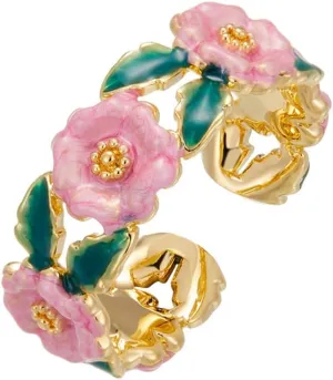 Kokoma Camellia Flower Open Statement Ring for Women Green Leaf Pink Enamel Daisy Stacking Rings Little Flower Promise Engagement Rings Fashion Jewelry