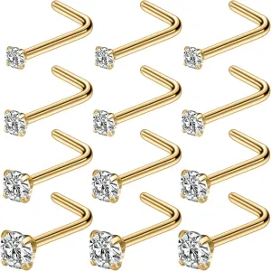Kridzisw 18G 20G 22G L Shaped Nose Rings Stud with Cubic Zirconia Hypoallergenic 316L Surgical Grade Stainless Steel Nose Nostril Rings Body Piercing Jewelry for Women Men CZ Size 1.5mm 2mm 2.5mm 3mm