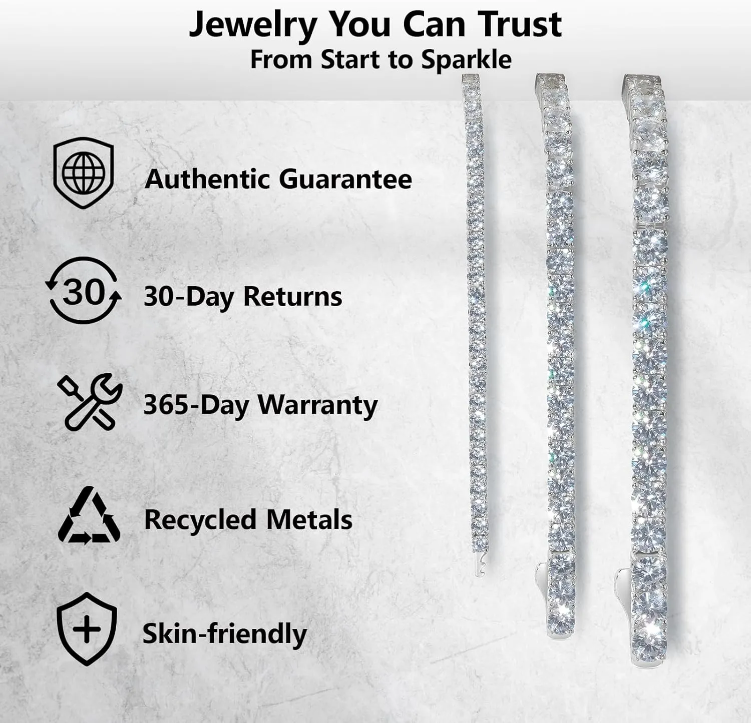 KRKC&CO 3/4mm Tennis Bracelet for Women Men, 14k Gold/White Gold Bracelets, Iced Out 5A Cubic Zirconia Stones, Bridal Wedding Jewelry for Her