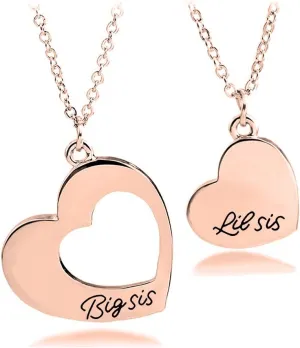KUIYAI Sis Necklace for 2 Big Sis Little Sis Heart Pendant Necklace