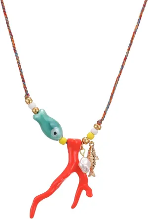 KURTCB Coral Fish Necklace Boho Beachy Hawaiian Jewelry for Women Men Colorful Summer Beach Ocean Beaded Necklace