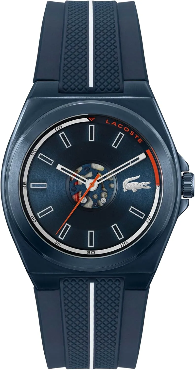 Lacoste Reno Men's 3H Quartz Silicone Transparent Wristband - Water Resistant up to 5ATM/50 Meters, Eye-Catching Skeleton Details, Modern Watch, 42mm