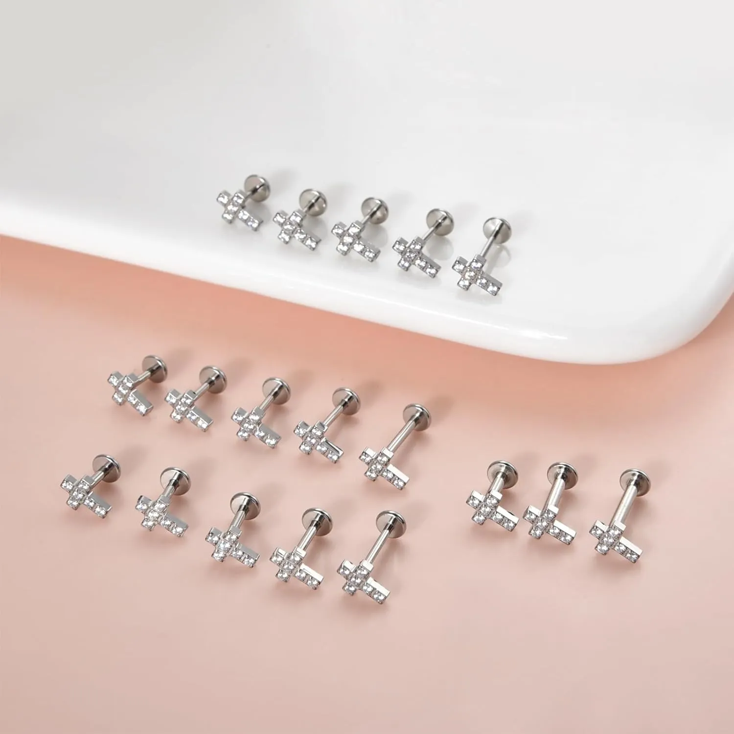 Lantine 1Pcs Cross Cz Threadless Push in Nose Rings Studs Implant Grade Titanium Flat Back Stud Earrings Lip Labret Medusa Monroe Helix Daith Cartilage Tragus Conch Lobe Piercing Jewelry
