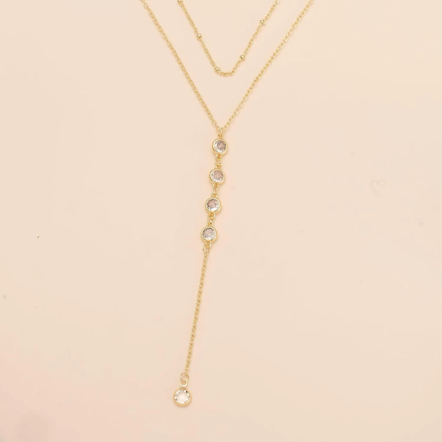 Lariat Necklace for Women 14K Gold Plated Long Chain Layered CZ Drop Necklaces Trendy Y-Shaped Cubic Zirconia Pendant Necklace for Women Jewelry Gift