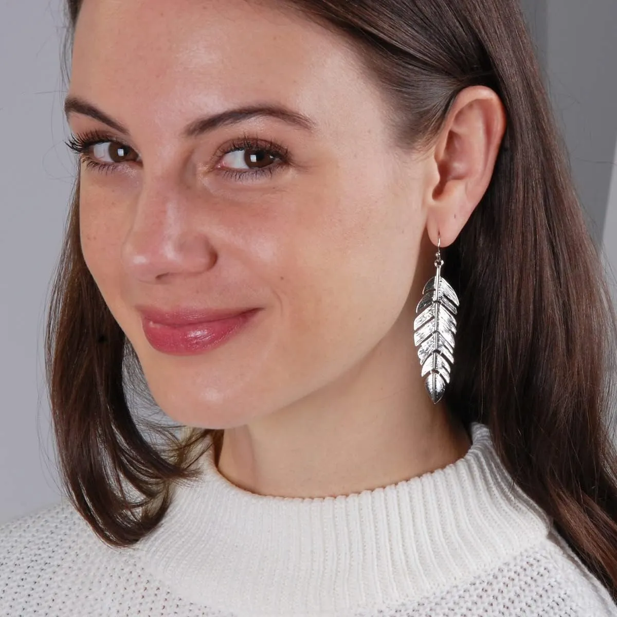 Leaf Earrings for Women - Long Hanging Boho Feather Earrings Plated in Gold, Silver, or Rose Gold Tone