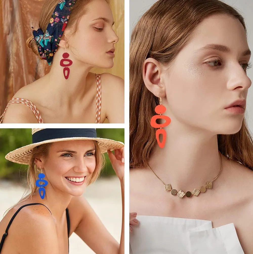 Leather Earrings for Women Retro 80s 90s Boho Dangle Earrings Handmade Statement Colorful Big Lightweight Holiday Party Jewelry