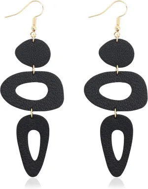Leather Earrings for Women Retro 80s 90s Boho Dangle Earrings Handmade Statement Colorful Big Lightweight Holiday Party Jewelry