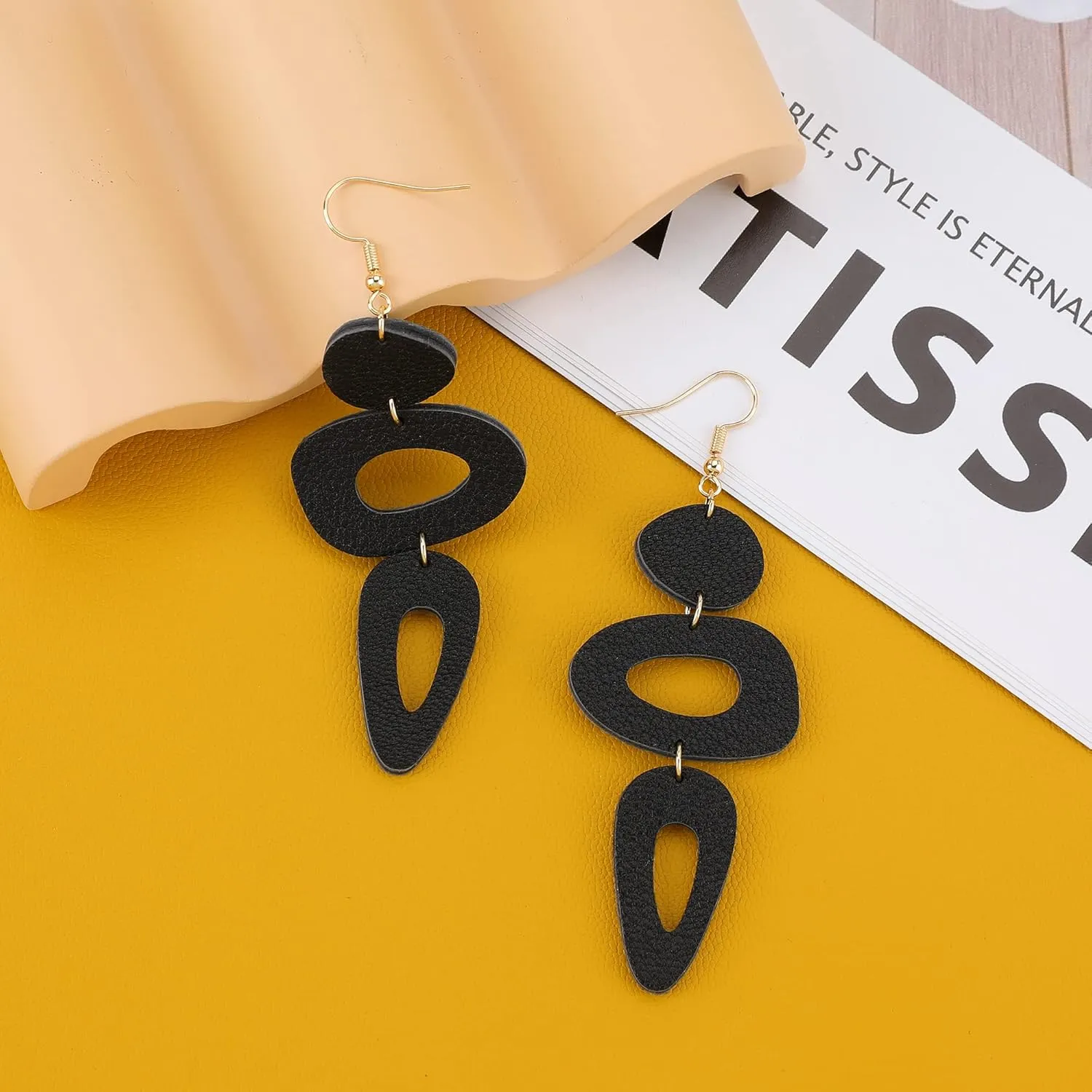 Leather Earrings for Women Retro 80s 90s Boho Dangle Earrings Handmade Statement Colorful Big Lightweight Holiday Party Jewelry