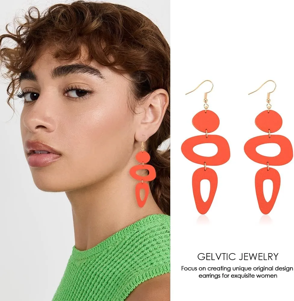 Leather Earrings for Women Retro 80s 90s Boho Dangle Earrings Handmade Statement Colorful Big Lightweight Holiday Party Jewelry