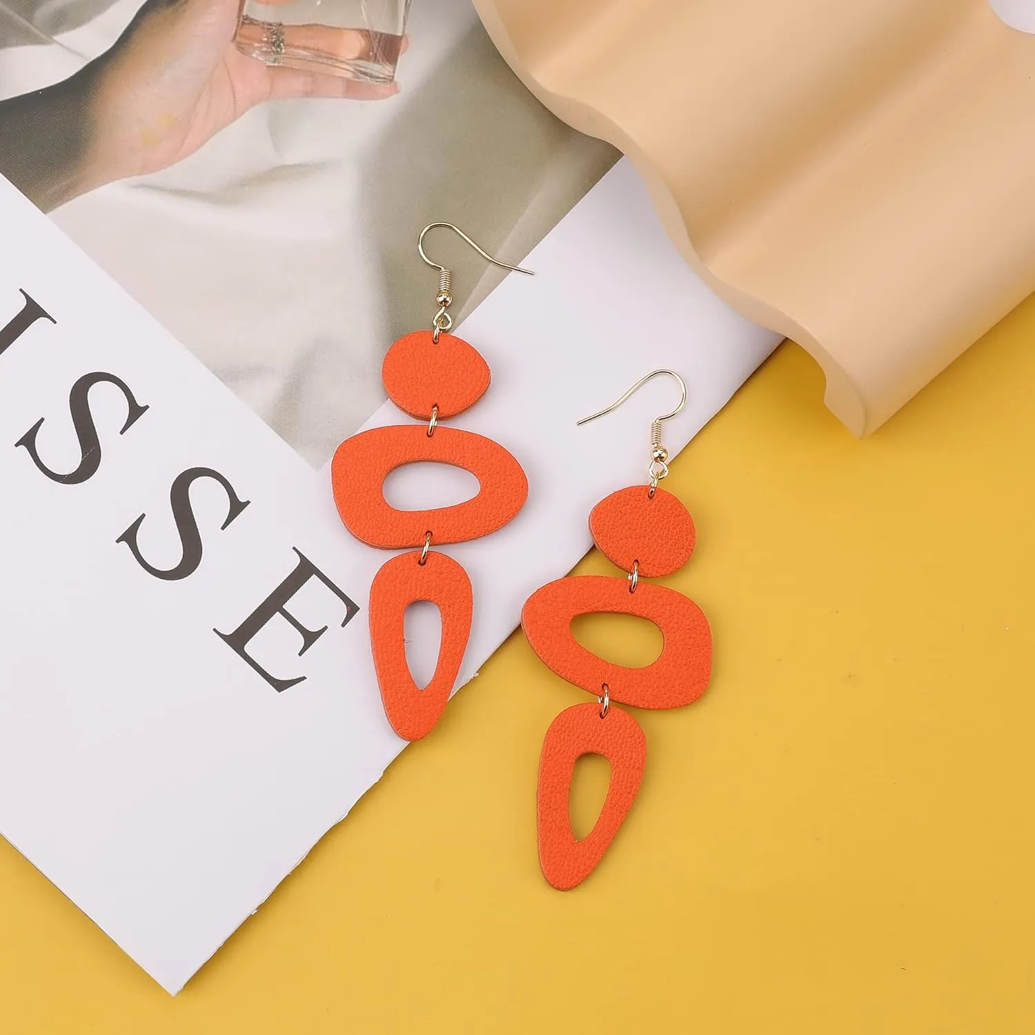 Leather Earrings for Women Retro 80s 90s Boho Dangle Earrings Handmade Statement Colorful Big Lightweight Holiday Party Jewelry
