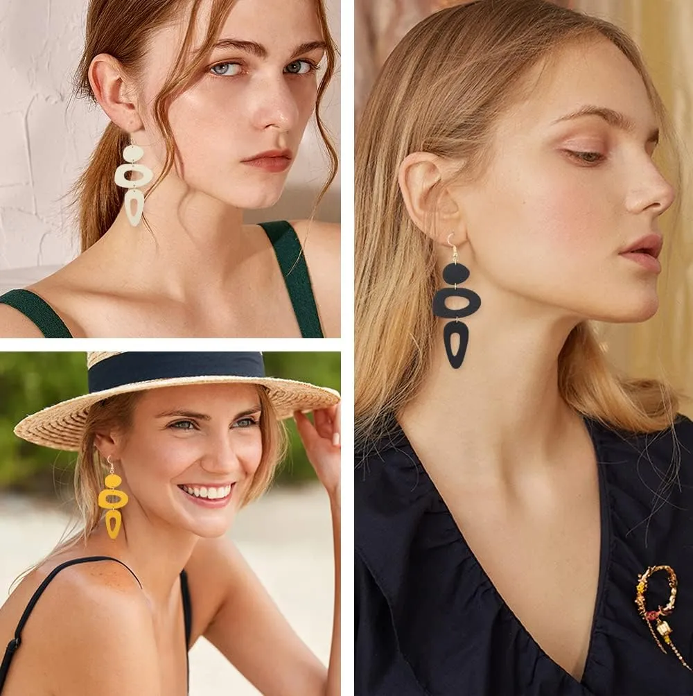 Leather Earrings for Women Retro 80s 90s Boho Dangle Earrings Handmade Statement Colorful Big Lightweight Holiday Party Jewelry