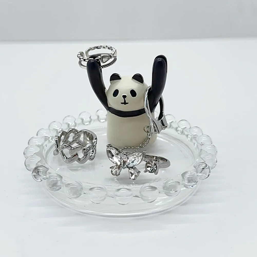 lemonadeus Cute Ring Holder Jewelry Holder Animals Cat Frog Ring Dish Tray for Jewelry, Trinket, Decorative Ring Holder/Trinket Tray for Women Girls Birthday Gift (panda ring holder)