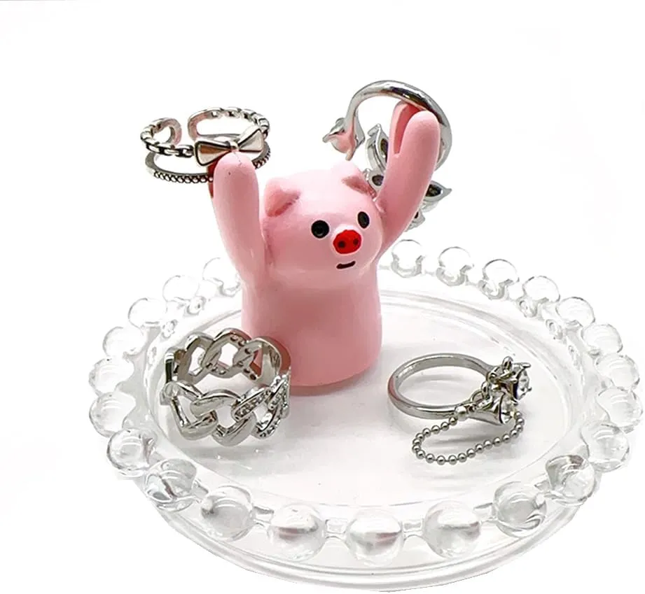 lemonadeus Cute Ring Holder Jewelry Holder Animals Cat Frog Ring Dish Tray for Jewelry, Trinket, Decorative Ring Holder/Trinket Tray for Women Girls Birthday Gift (pig ring tray)
