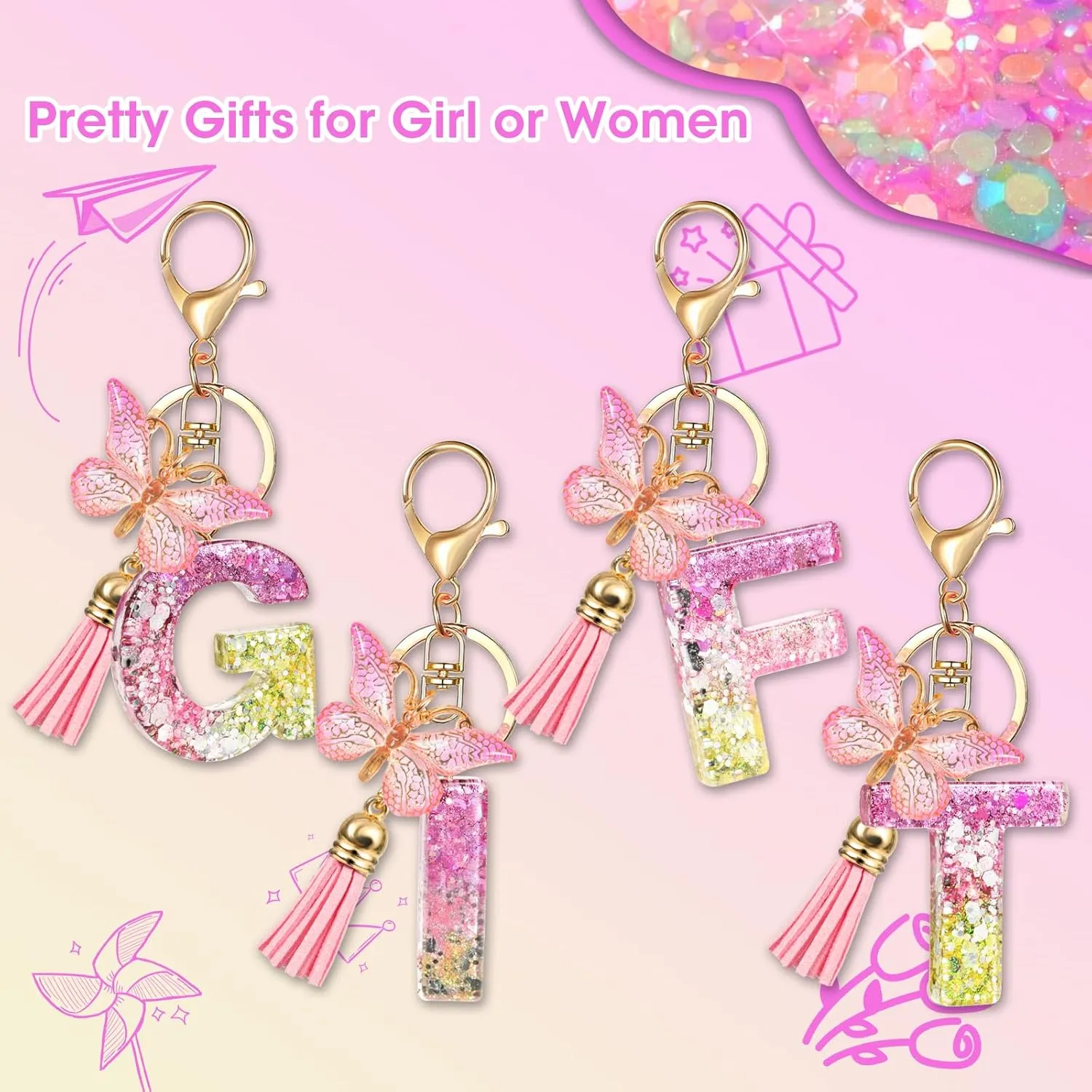 Letter Keychains for Women and Girls, Key Chains for Car Keys, Cute Keychain Accessories for Backpack