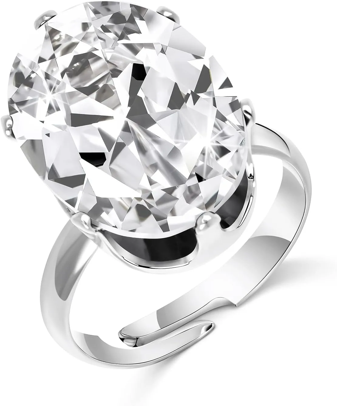 Linawe Cubic Zirconia Imitation Diamond Moissanite Rings for Women, 14K Gold/Rose Gold/Silver Adjustable Chunky Ring, Costume Rhinestone Jewelry for Wedding Engagement