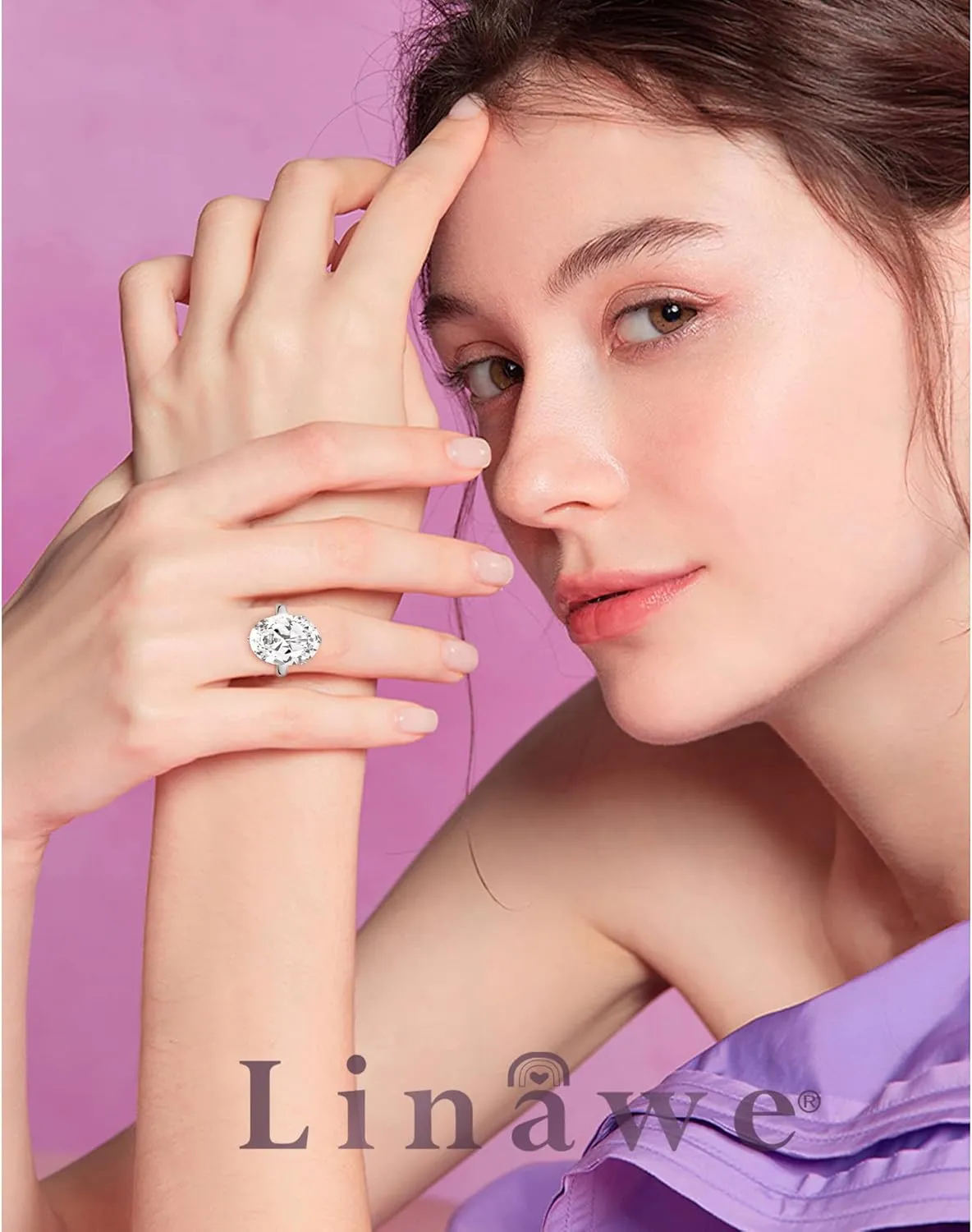Linawe Cubic Zirconia Imitation Diamond Moissanite Rings for Women, 14K Gold/Rose Gold/Silver Adjustable Chunky Ring, Costume Rhinestone Jewelry for Wedding Engagement