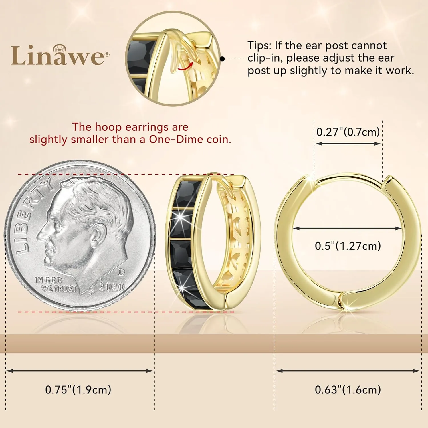 Linawe Small Hoop Earrings for Women Trendy, Tragus Piercing Jewelry, Cubic Zirconia Studs Huggie Earrings, Mini Chunky Tiny Helix Earrings, Gold/Rose Gold/Silver Cartilage Hoops
