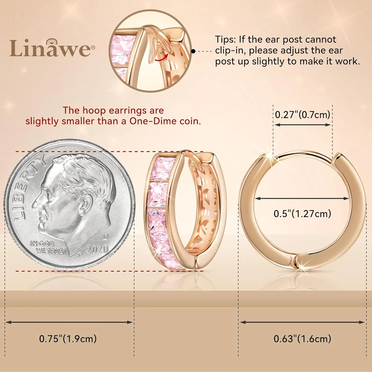 Linawe Small Hoop Earrings for Women Trendy, Tragus Piercing Jewelry, Cubic Zirconia Studs Huggie Earrings, Mini Chunky Tiny Helix Earrings, Gold/Rose Gold/Silver Cartilage Hoops