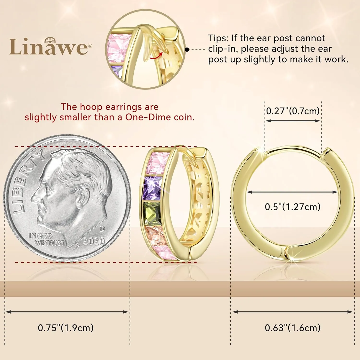 Linawe Small Hoop Earrings for Women Trendy, Tragus Piercing Jewelry, Cubic Zirconia Studs Huggie Earrings, Mini Chunky Tiny Helix Earrings, Gold/Rose Gold/Silver Cartilage Hoops