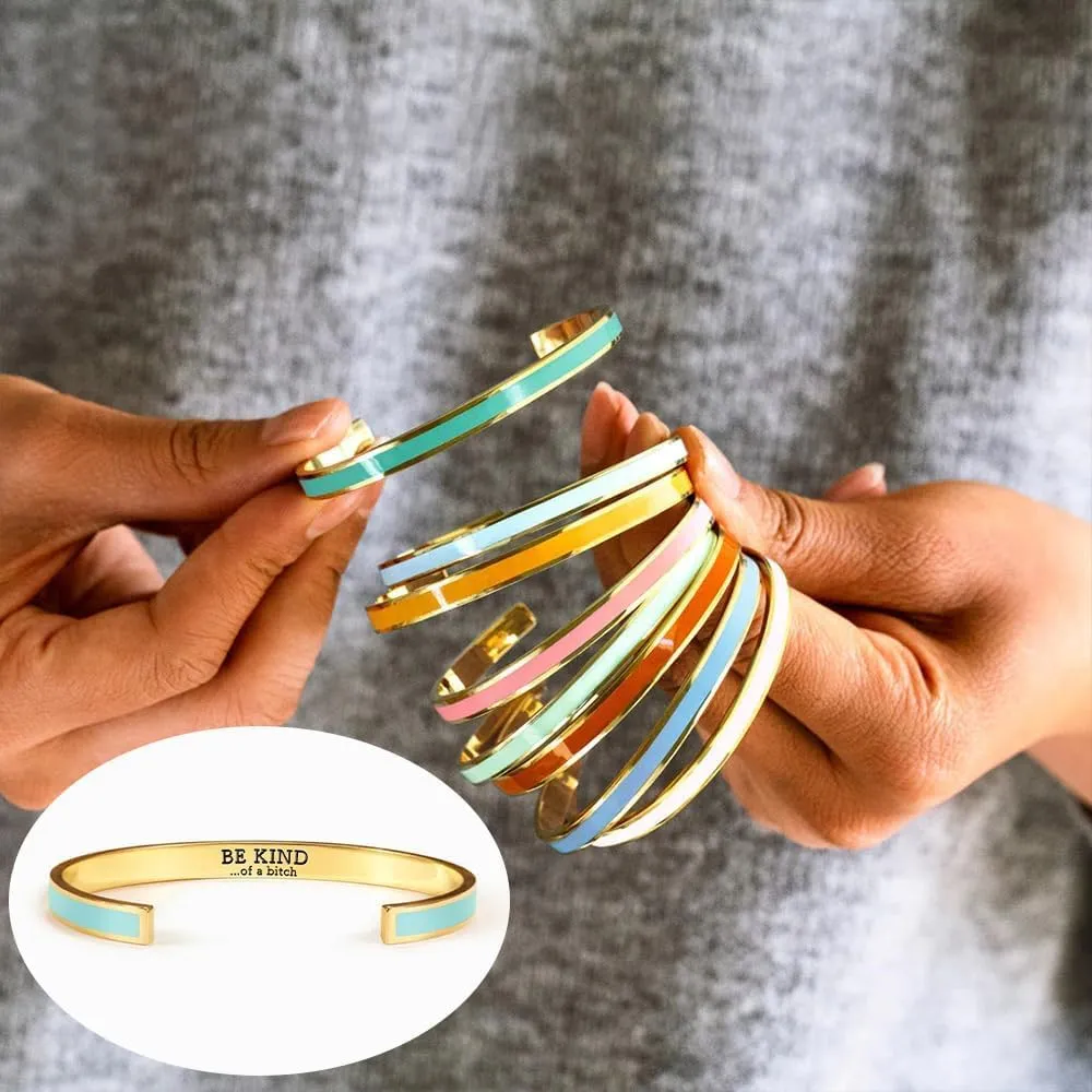 LIU JUN Be Kind of A Bitch Color Bangle, Ispirational Friendship Bracelet for Women, Stackable Stainless Cuff Bangle, Friendship Bracelet, Jewelry Gifts for Women